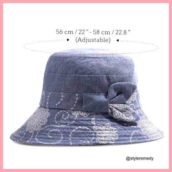 Cotton Polyester Bucket Hat Foldable Wide Brim Floral Vintage main image 6